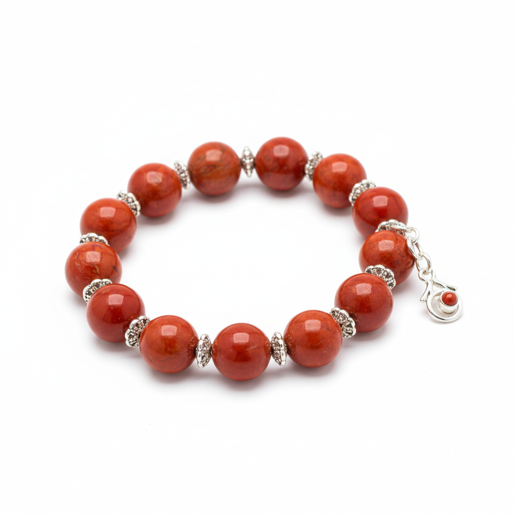 Natural Red Coral Bead Bracelet with vibrant red gemstones